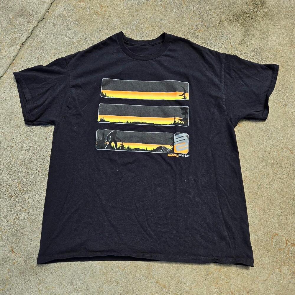 Vtg Y2k SAFETY SHIRTZ Sunset Gradient Graphic Hi Visibility Workwear T Shirt XL
